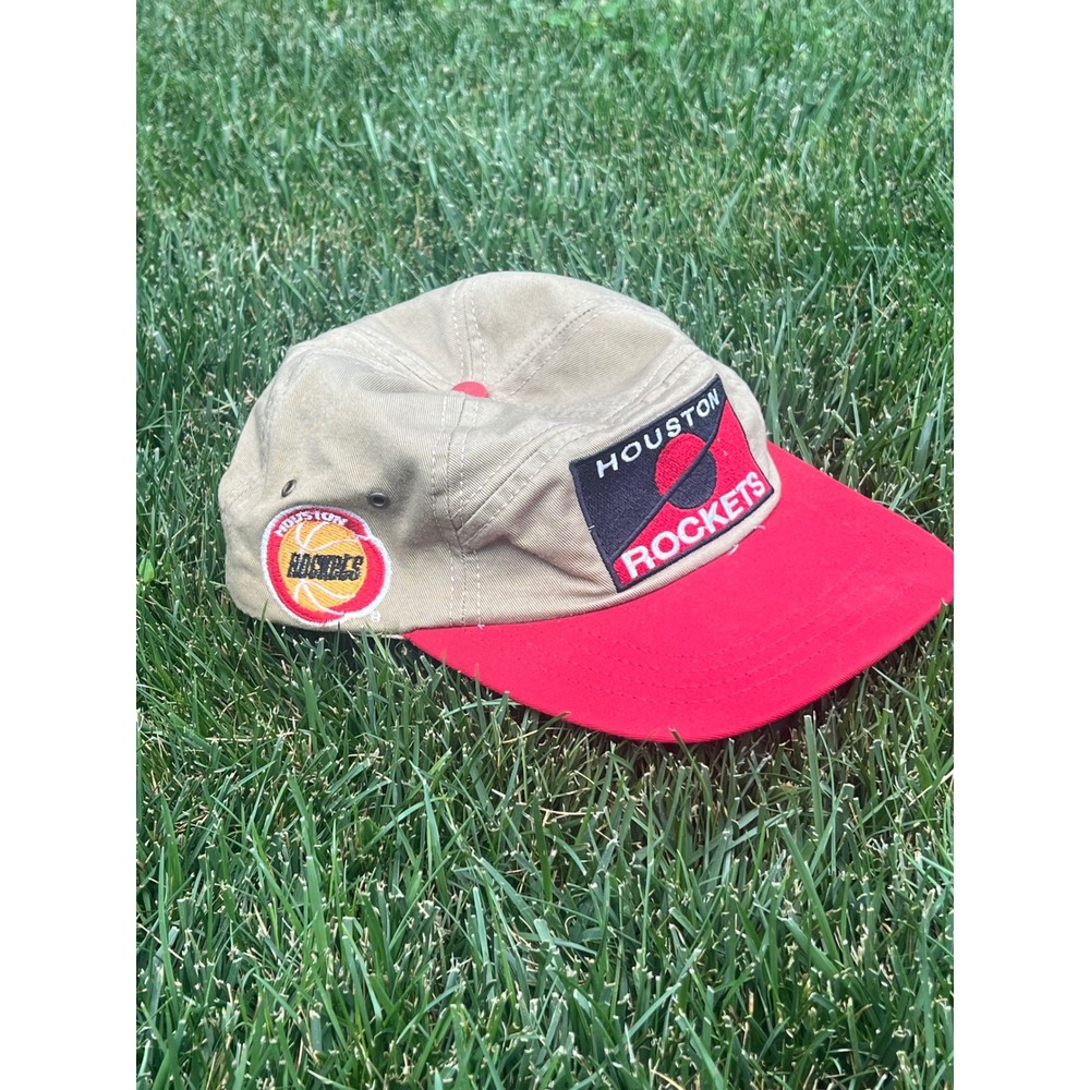 Vintage AJD Houston Rockets Snapback Hat Tan Red‎ 5 Panel Made in USA NBA Cap